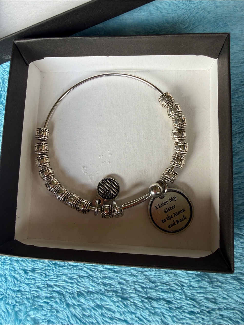 Silver 'I Love My Sister to the Moon and Back' Charm Bangle Bracelet
